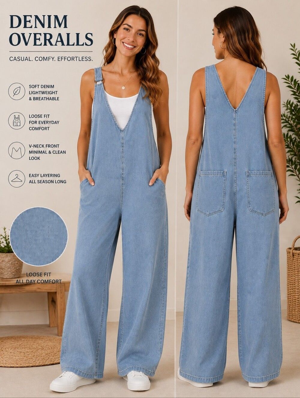 Overalls Light Wash Denim Loose Fit Baggy Wide Leg Adjustable Straps Size Small